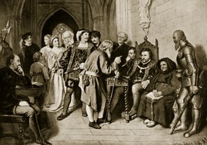 James IV i råd før slaget ved Flodden, 1513, illustration fra 