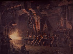 West Point Gun Foundry, smedning af skaftet, ca. 1867 (olie på lærred)