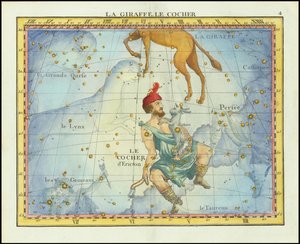 1776 stjernekort over konstellationerne Camelopardal  Auriga og nabokonstellationer, fra Fortins Atlas Celeste de Flamsteed af John Flamsteed