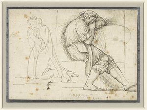 Studieark med en sovende ung mand og en knælende bedende kvinde af John Flaxman (II)
