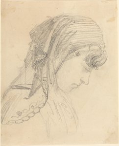 Hovedet af en kvinde i et tørklæde, der kigger ned af John Flaxman