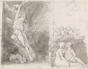 Illustration til Miltons Paradise Lost- Adam og Eva bevogtet af englene af John Flaxman
