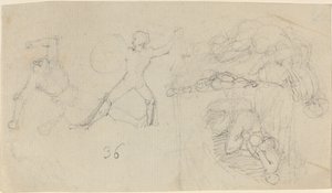 Ark med skitser, inklusive to krigere, der kæmper af John Flaxman