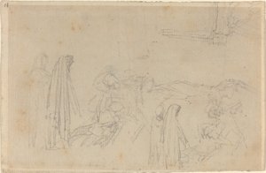 Skitser med en hættefigur (Virgil og Beatrice?) af John Flaxman