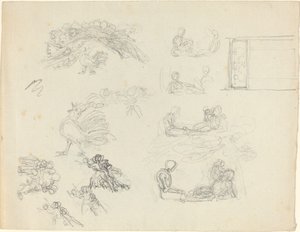 Studier af galende hane og liggende figurer [recto and verso] af John Flaxman