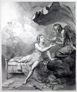 Thomas Chatterton modtager en skål med gift fra Despair (pen, blæk og vask på papir) af John Flaxman