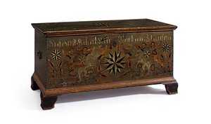 Dekoreret tæppekiste lavet til Barbara Stauffer, Rapho Township, Lancaster County, Pennsylvania, USA, 1799 af John Flory