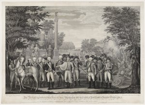 Briterne overgav deres våben til Gen: Washington efter deres nederlag ved York Town i Virginia oktober 1781. af John Francis (after) Renault