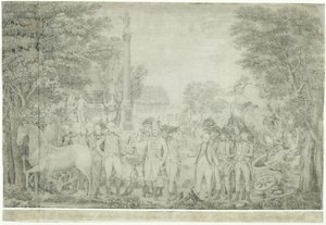 Briterne overgiver deres våben til general Washington efter deres nederlag ved Yorktown i Virginia, oktober 1781, 1810-1815 af John Francis Renault