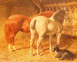 Heste og en ged i en stald af John Frederick Herring Senior