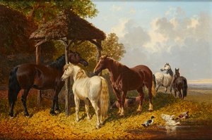 En travl gårdscene (olie på lærred) af John Frederick Jr. Herring