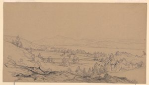 Tegning, Lake George, New York, mod nordøst, 1850-65 af John Frederick Kensett