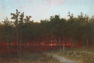 Tusmørke i cedertræerne ved Darien, Connecticut af John Frederick Kensett