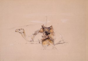 En bisharin-araber ved sin kamel (blyant og akvarel) af John Frederick Lewis