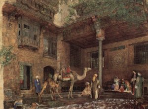 Gårdspladsen ved malerens hus, Cairo af John Frederick Lewis