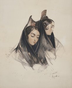 Girls of the Ronda, Andalusia, plade 11 fra Sketches of Spain, indgraveret af Charles Joseph Hullmandel (1789-1850) udgivet 1836 af John Frederick Lewis