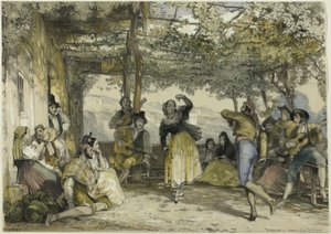 Spanske bønder danser Bolero af John Frederick Lewis