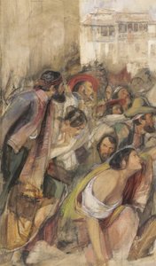 Studie til proklamationen af Don Carlos, ca. 1834-28 (w/c & kropsfarve over kridt og blyant på papir) af John Frederick Lewis