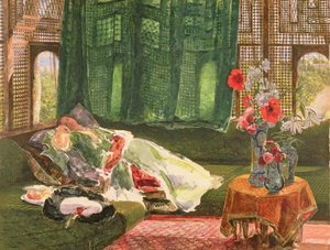 Siestaen, ca. 1876 (toilet og gouache over grafit) af John Frederick Lewis