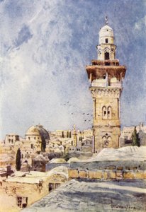 En minaret i det nordvestlige hjørne af tempelområdet (farve litho) af John Fulleylove