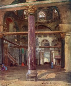 Interiør af moskeen i El Aksa, fra sydøst (farve litho) af John Fulleylove