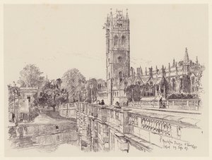 Magdalen College fra broen (litografi) af John Fulleylove