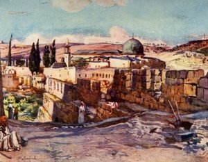 Moskeen i El Aksa fra inde i Jerusalems sydmur, 1902. af John Fulleylove