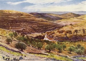 Valley of Hinnom, med Hill of Offense (farve litho) af John Fulleylove