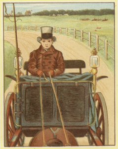 Dreng kører hest og vogn (farve litho)