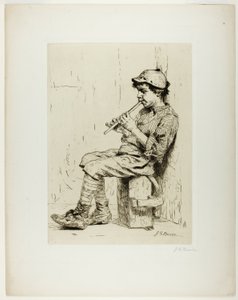 Dreng, der spiller fløjte af John George Brown