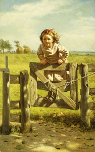Ung pige, der svinger på en port, af John George Brown