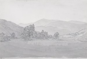 Llantysilio Mountain, Wales (pen, blæk og vask på papir) af John Glover