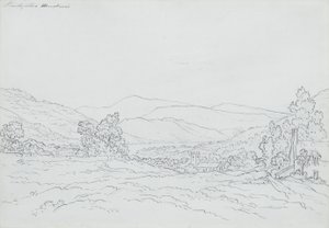 Llantysilio Mountain, Wales (blyant, pen og blæk på papir) af John Glover