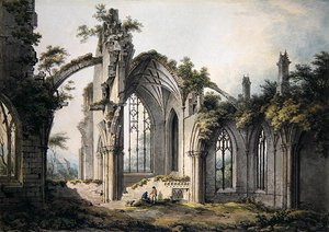 Melrose Abbey (akvarel på papir) af John Glover