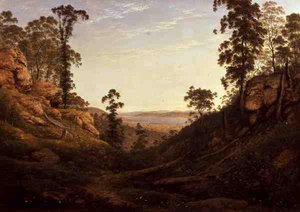 The River Derwent og Hobart Town, Tasmanien (olie på lærred) af John Glover