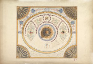 Design til loft med to portrætter og ventilatorstøtter ved hjørner, 1800-tallet. af John Gregory Crace
