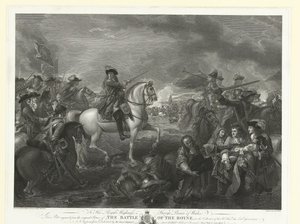 Kong William III i slaget ved Boyne, 1690 The Battle of the Boyne (titel på objekt) af John Hall