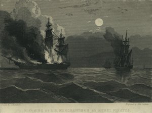 Burning of U.S. Merchantman af Rebel Pirates, 1865 af John Hamilton