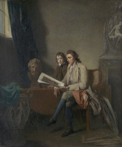 Portræt af en mand og en dreng ser på aftryk, ca. 1765-70 af John Hamilton Mortimer
