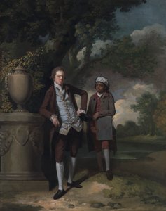 Portræt af en mand og en ledsager, der bærer en portefølje af John Hamilton Mortimer