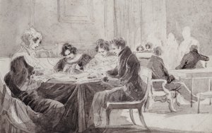 En aften hjemme (pen og blæk på papir) af John Harden