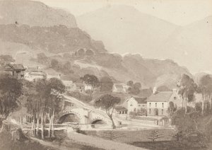 Brathay Bridge & Old Brathay, Lake District, Cumbria, 1820 (wc på papir) af John Harden
