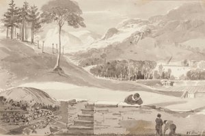 Brathay Field, Lake District, Cumbria, 1819 (wc på papir) af John Harden