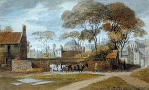 Calton Hill, Edinburgh - The Register House (akvarel på papir) af John Harden