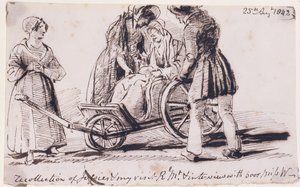 Dorothy Wordsworth (1771-1855) i en kørestol, 1842 (blæk på papir) af John Harden