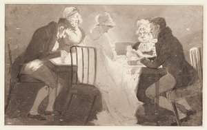 Gruppe ved et bord, 1806 (wc på papir) af John Harden