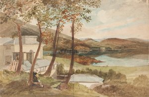Hall og Windermere, Lake District, Cumbria (wc på papir) af John Harden
