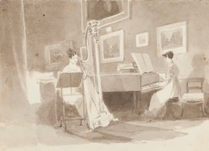 Harpespiller (wc på papir) af John Harden