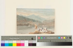 Picnic i Windermere med udsigt mod Brathay (wc på papir) af John Harden