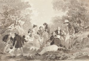 Picnic ved søen, 1825 (wc på papir) af John Harden